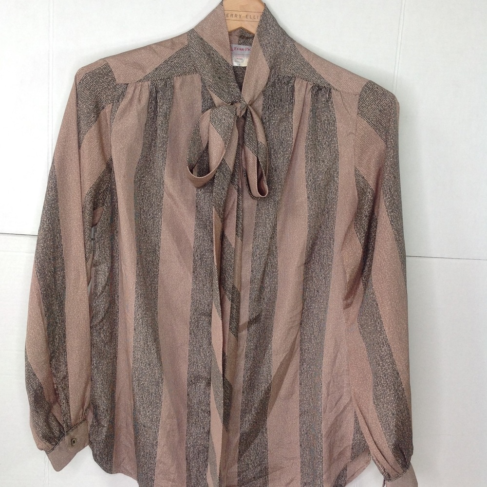 Evan Picone Stripe Blouse Black Blouse Bow Tie